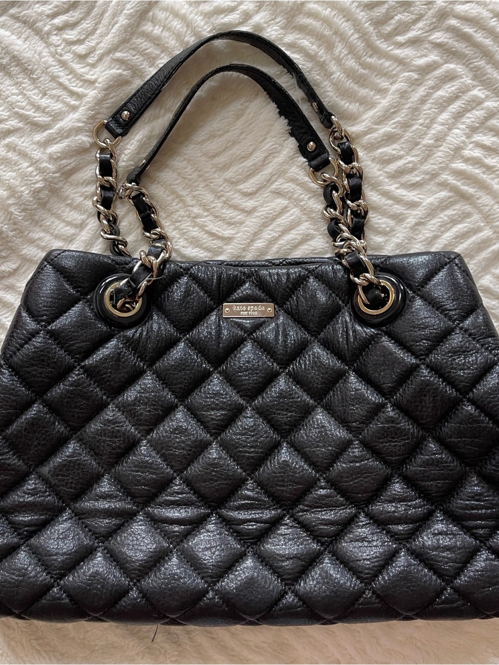 kate spade Black Quilted Shoulder Tote with Chain-Strap